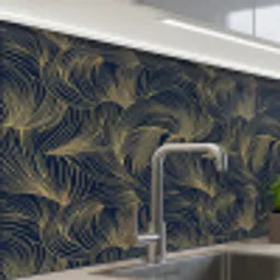 Abstract - Lijnen - Blauw - Goud keuken achterwand 2 middel 865 -zzzz3d_schuin