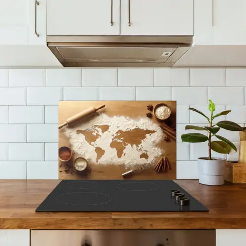 Hout - Wereldkaart - Bakken - Keuken keuken achterwand spatscherm klein -sfeer2