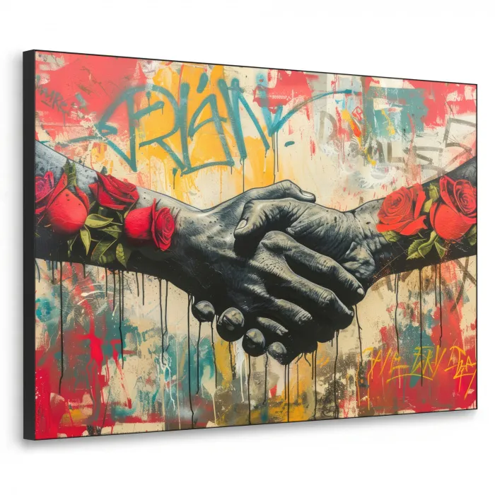 Graffiti - Rozen - Handen - Street art Textielframe zwart klein -3d