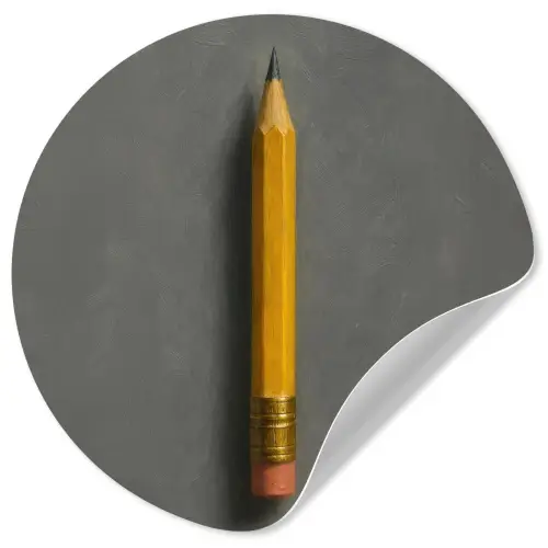 Potlood - Schilderij - Geel Wandcirkel behangsticker klein -3d