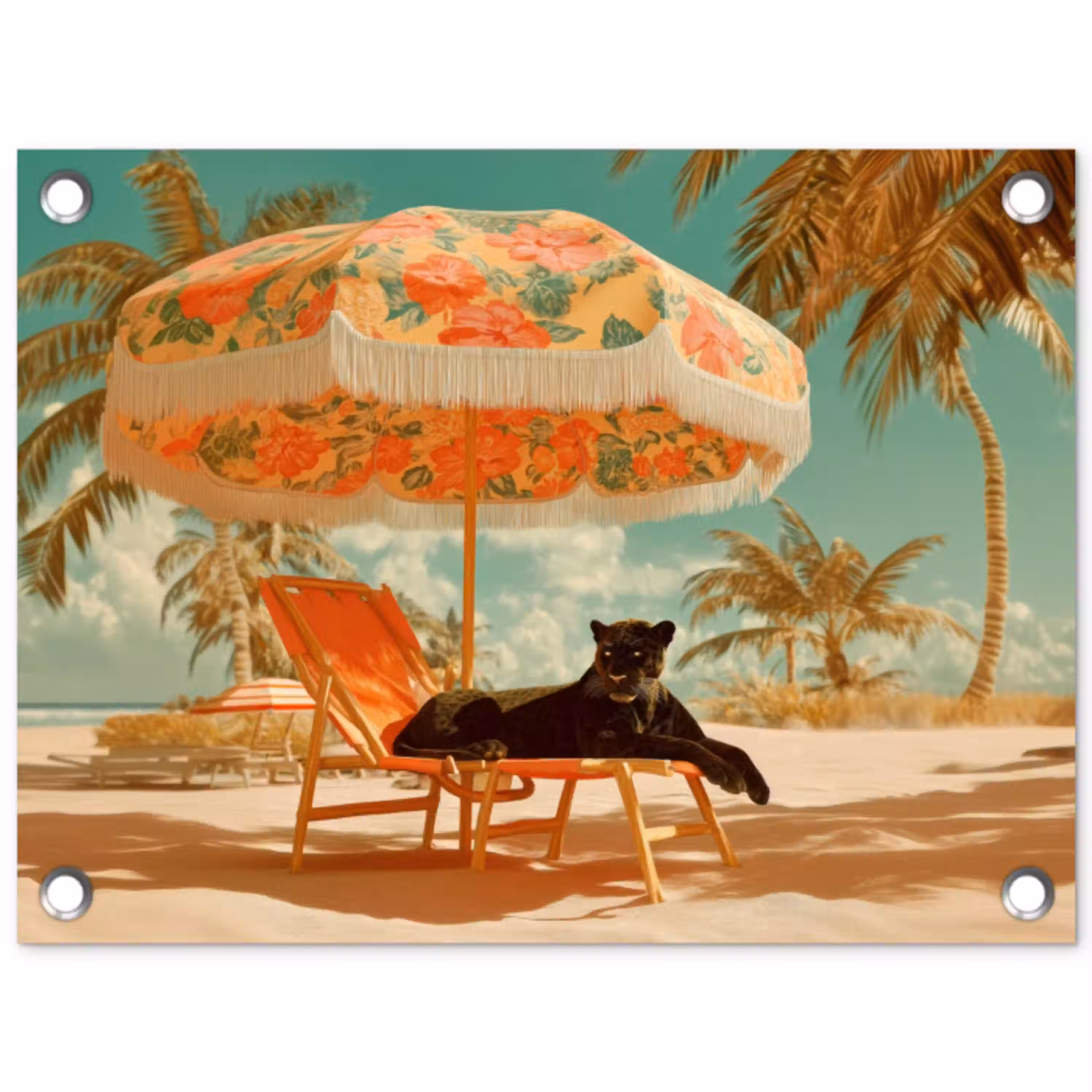 Panter - Zwart - Strand - Parasol tuinposter los doek klein -3d