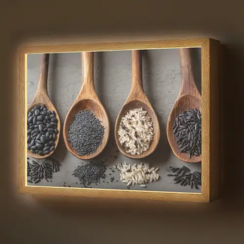 Houten - Lepels - Rijst - Zaden Light Box met batterij (Wandlamp) middel -z3d_website