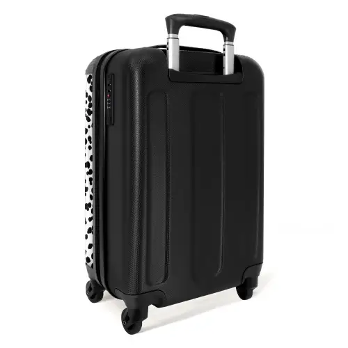 Zwarte penseelachtige stippen op een witte achtergrond. NBS - Handbagage koffer - Volwassenen Unisex middel -achterkant