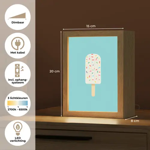 Ijsje - Stokje - Sprinkles - Lichtblauw Light Box met kabel (Tafellamp) klein -USP_NL