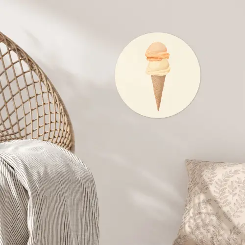Minimalistisch - Schepijs - Hoorntje - Beige Wandcirkel behangsticker klein -sfeer4