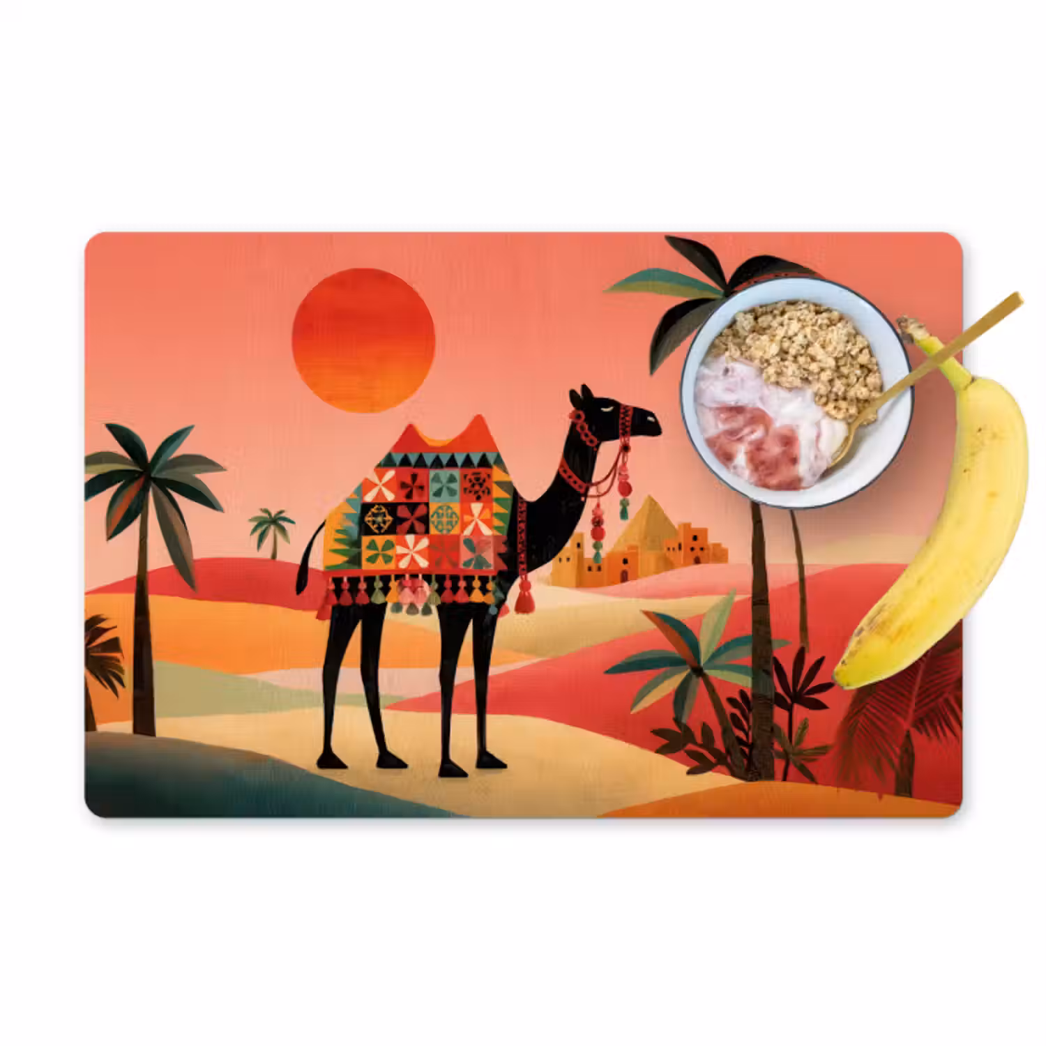 Placemat - 6 stuks - Kameel - Gekleurd tapijt - Duinen - Rode zon