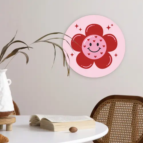 Bloem - Roze - Hartjes Wandcirkel kunststof plaat 5mm dik klein -sfeer4