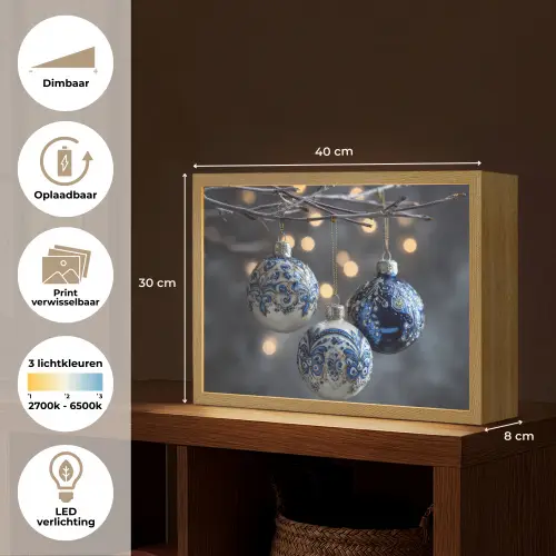 Kerstbal - Versierd - Blauw Light Box met batterij (Wandlamp) middel -USP_websiteoverzichtNL