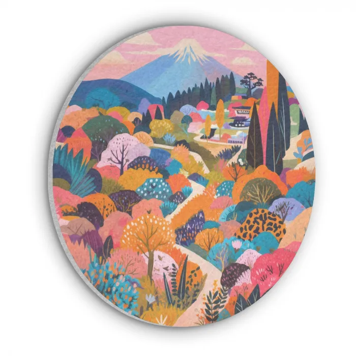 Witte bergtop - Modern - Kleurrijk Akoestische PET Vilt - Rond klein -3d