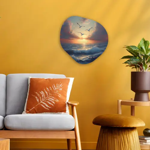 Meeuwen - Zonsondergang - Zee - Wolken Wandcirkel Organisch Forex 3mm klein -sfeer4