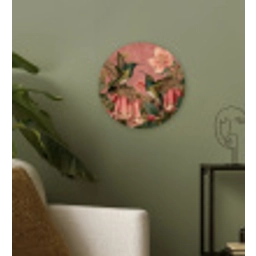 Kolibries - Bloemen - Groen - Roze Wandcirkel kunststof plaat 5mm dik klein -sfeer3