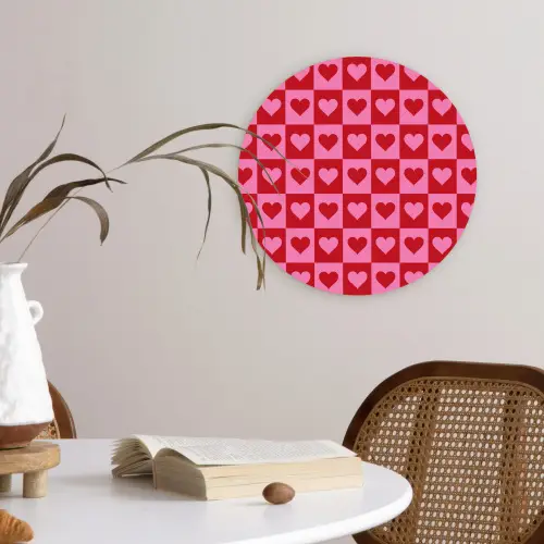 Rood - Roze - Schaakbord - Valentijn Wandcirkel plexiglas klein -sfeer4