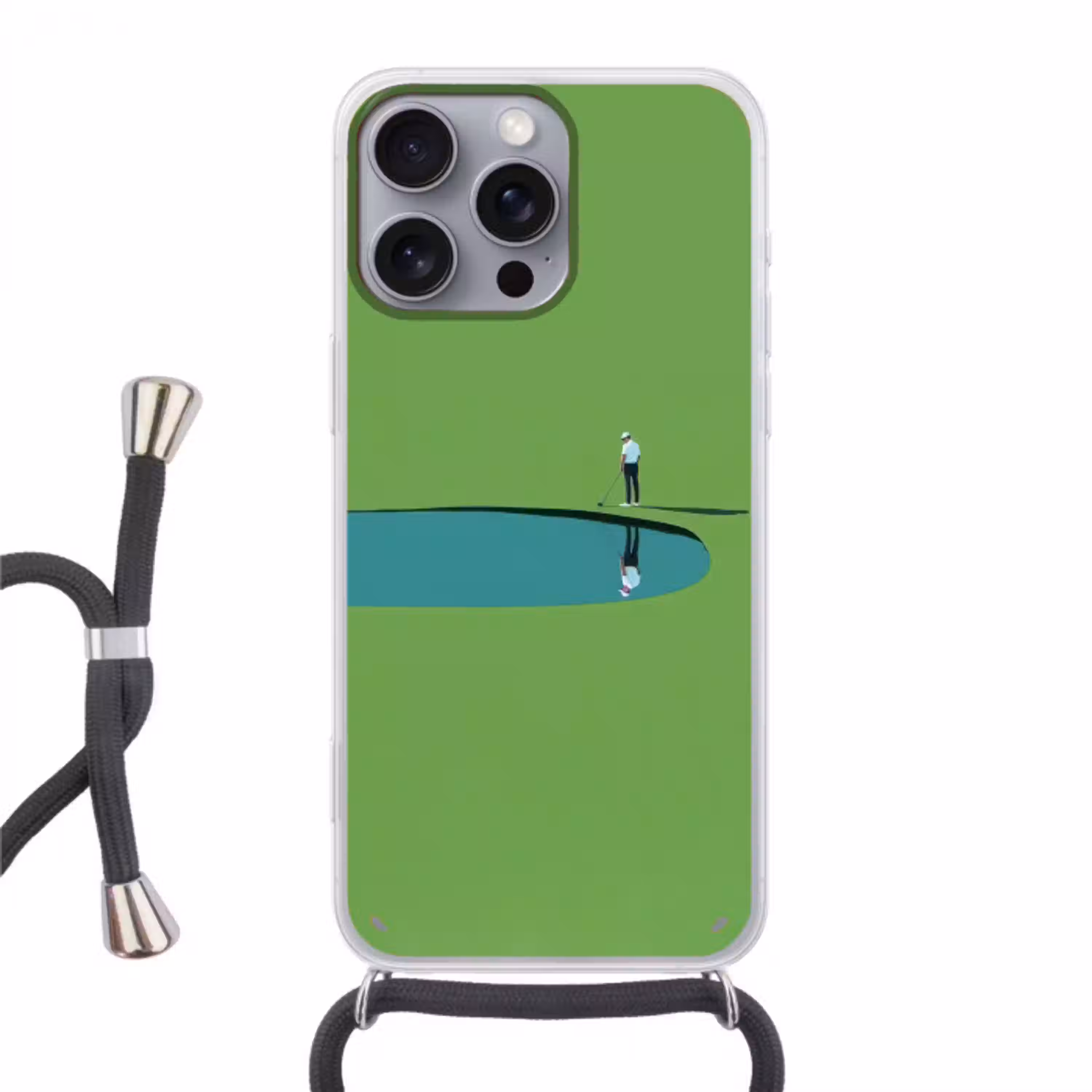 Persoon - Golf - Water - Blauw Hoesje iPhone 16 Pro Max met koord klein -3d