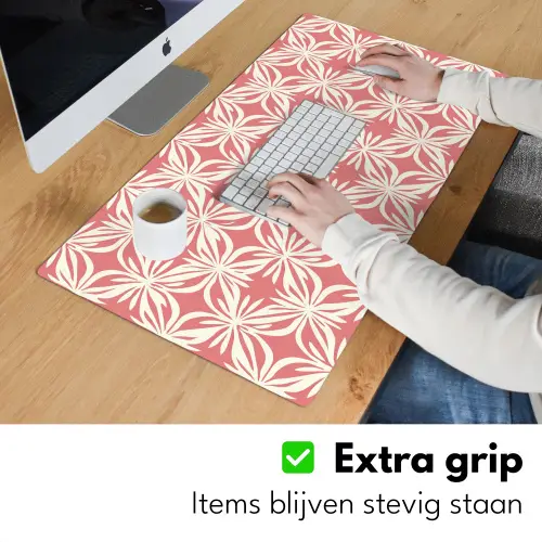 Roze - Bloemenmotief - Wit - Modern Muismat XXL klein 681 -sfeer3