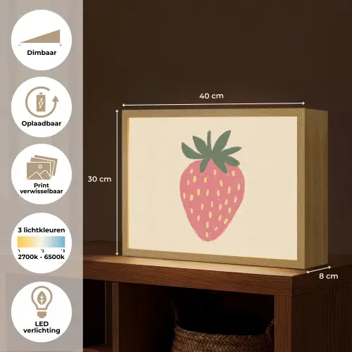 Aardbei - Minimalistisch - Rood - Fruit Light Box met batterij (Wandlamp) middel -USP_websiteoverzichtNL