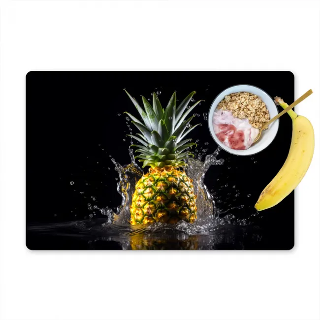 Ananas - Fruit - Water - Planten - Zwart Placemat vinyl groot -zzzproduct_Kitchenyeah-website