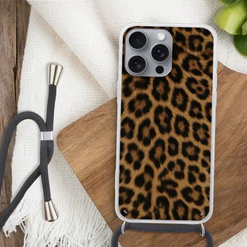 Pantervacht - Realistisch - Bruin Hoesje iPhone 16 Pro Max met koord klein -sfeer4