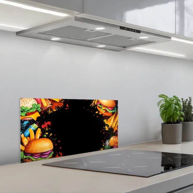 Fastfood - Graffiti - Hamburger - Eten - Modern keuken achterwand spatscherm klein -3d_schuin