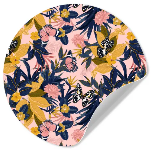 Zomer - Vlinder - Roze - Geel Wandcirkel behangsticker klein 186 -3d