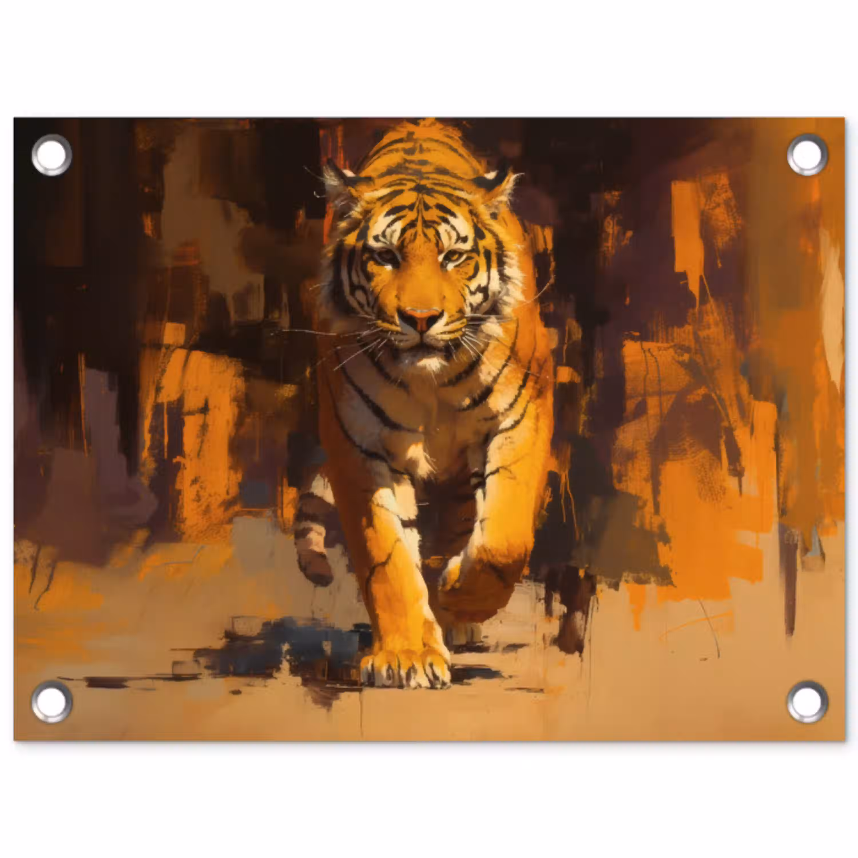 Tijger - Geschilderd - Oranje - Penseelstreken tuinposter los doek klein -3d