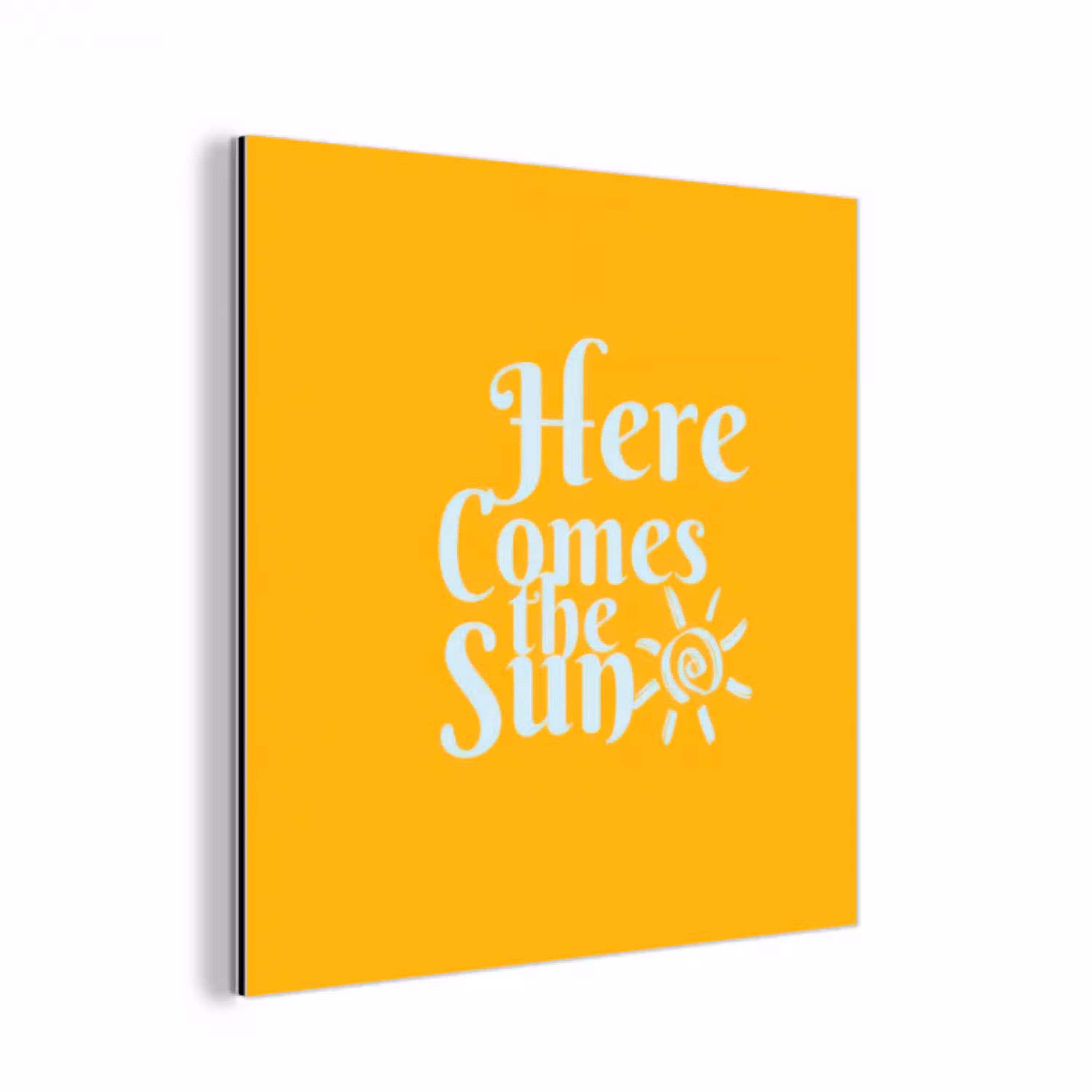 Geel - Blauw - Here comes the sun aluminium wit klein -3d