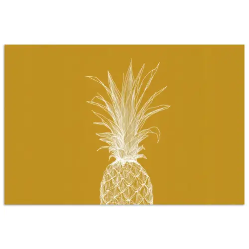 Lijnillustratie - Ananas - Bladkroon - Okergeel poster papier klein -3d