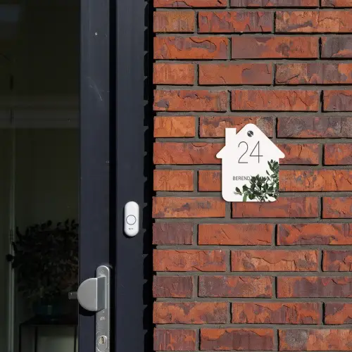 Wit met bladeren - Klassiek Naambord Huisje klein -sfeer2