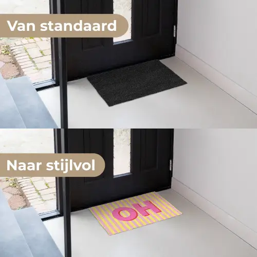 Tekst - Strepen - Roze Deurmat klein -voor-na_NL