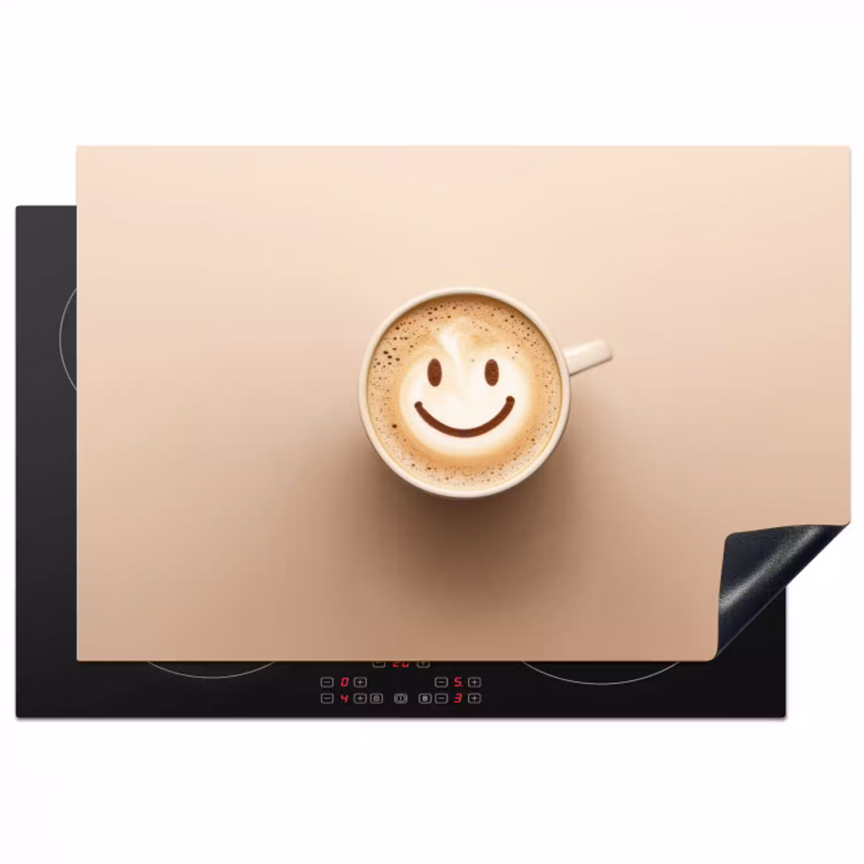 Koffie - Melkschuim - Lach - Beige Inductie beschermer vinyl 3mm klein -3d