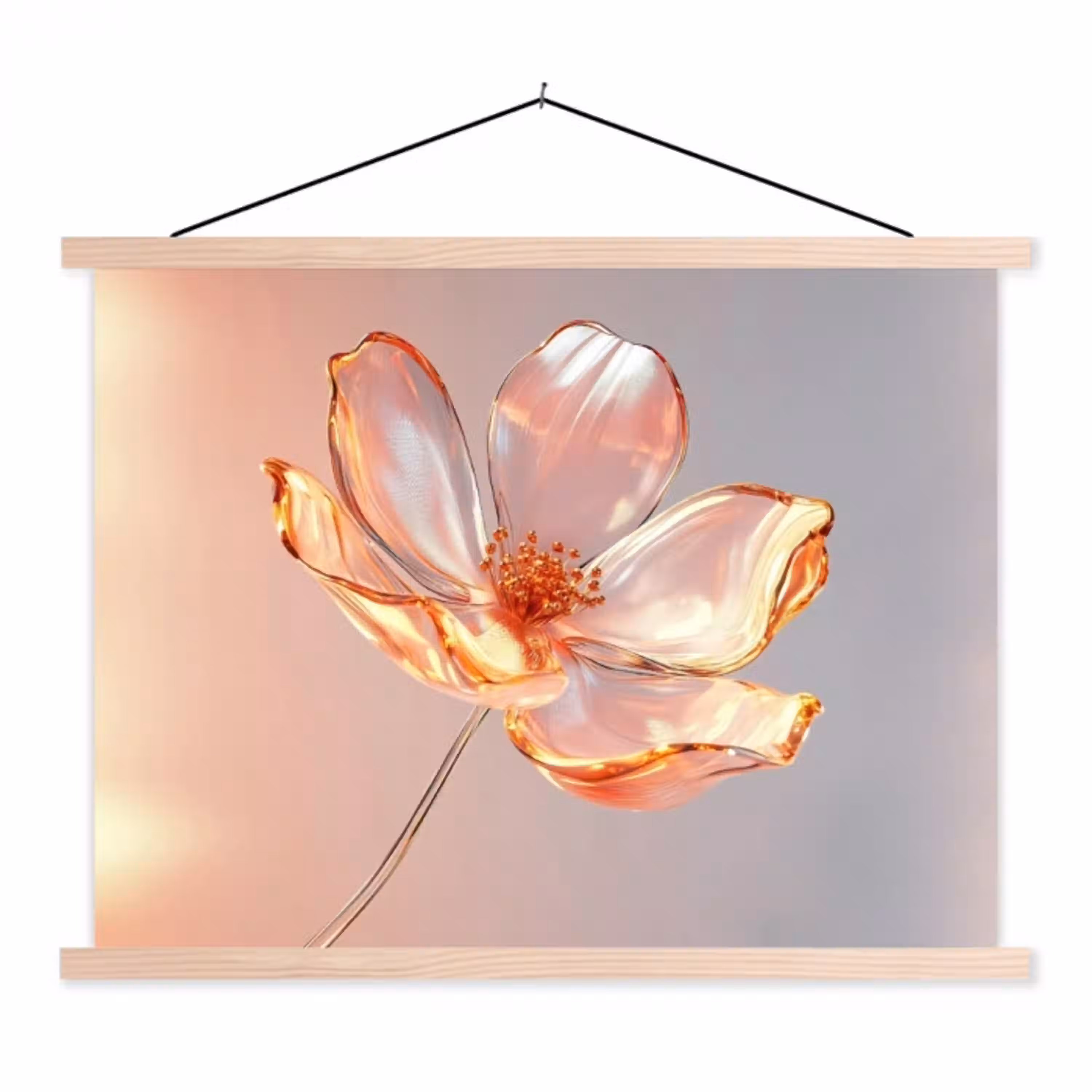 Glazen - Bloem - Roze textielposter latten blank klein -3d