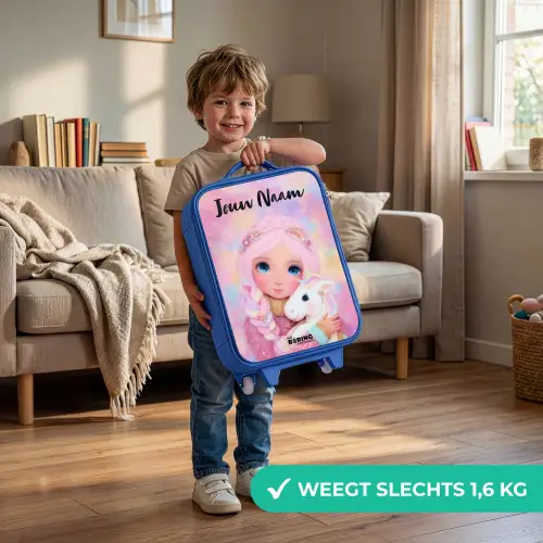 Meisje - Eenhoorn - Roze Kinderkoffer - Blauw klein -sfeer2_NL