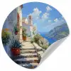 Trap - Huizen - Berglandschap - Zee Wandcirkel behangsticker klein -3d