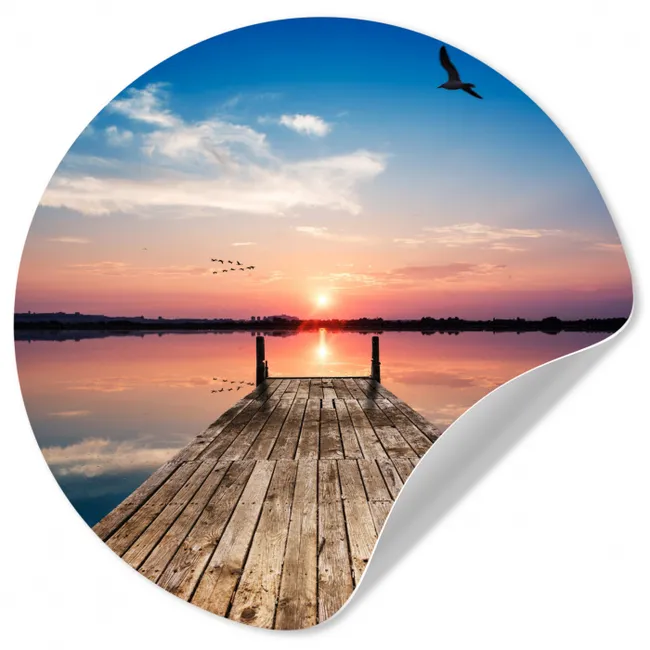 Steiger - Water - Zonsondergang - Roze - Horizon Wandcirkel behangsticker klein -3d