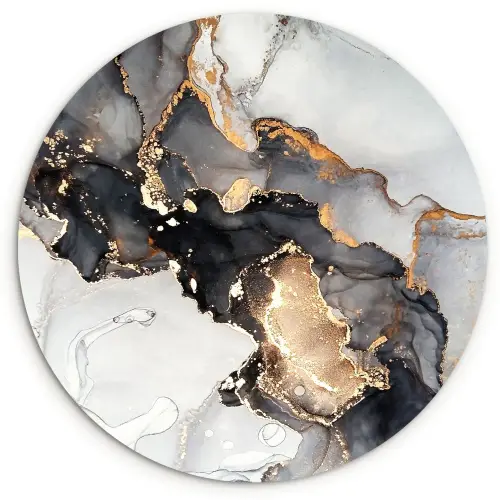 Marmer - Goud - Abstract - Zwart Wit - Luxe Wandcirkel kunststof plaat 5mm dik klein -3d