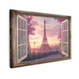 Doorkijk - Parijs - Eiffeltoren - Roze - Kersenbloesem Tuinposter op houten frame 2 cm dik klein -3d