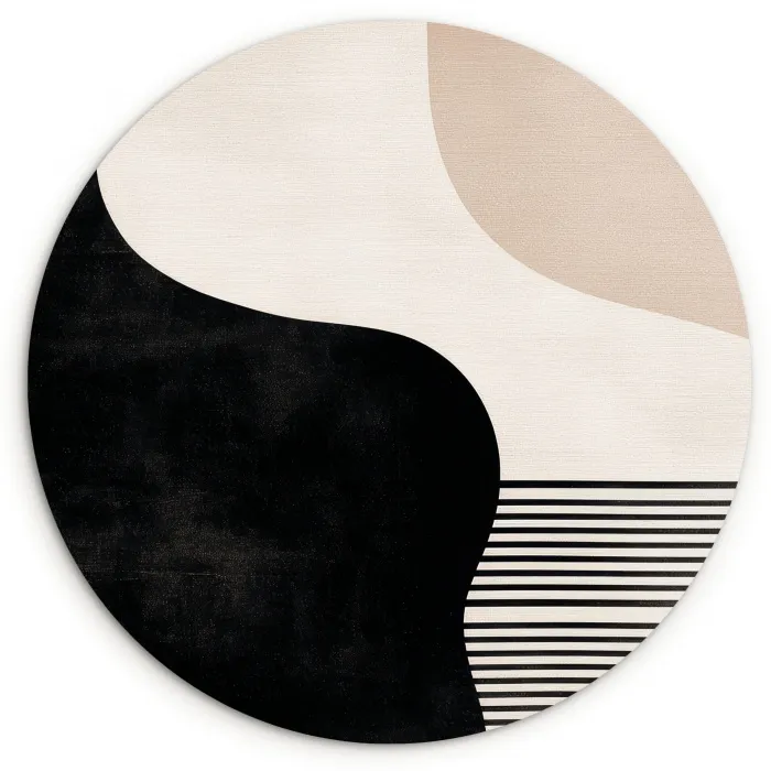 Abstract - Japandi - Beige - Modern Wandcirkel kunststof plaat 5mm dik klein -3d