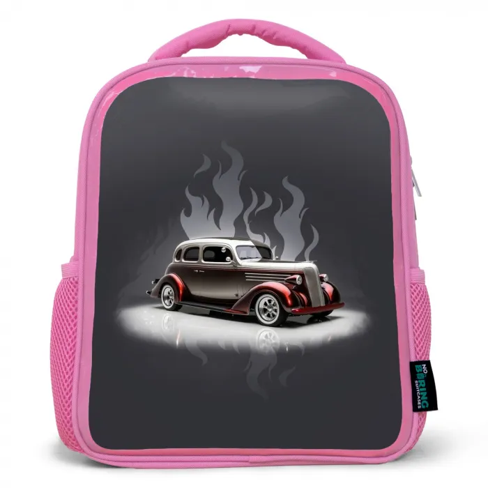 Grijze auto met grijze vlammen Kinderrugzak - Roze middel -3d