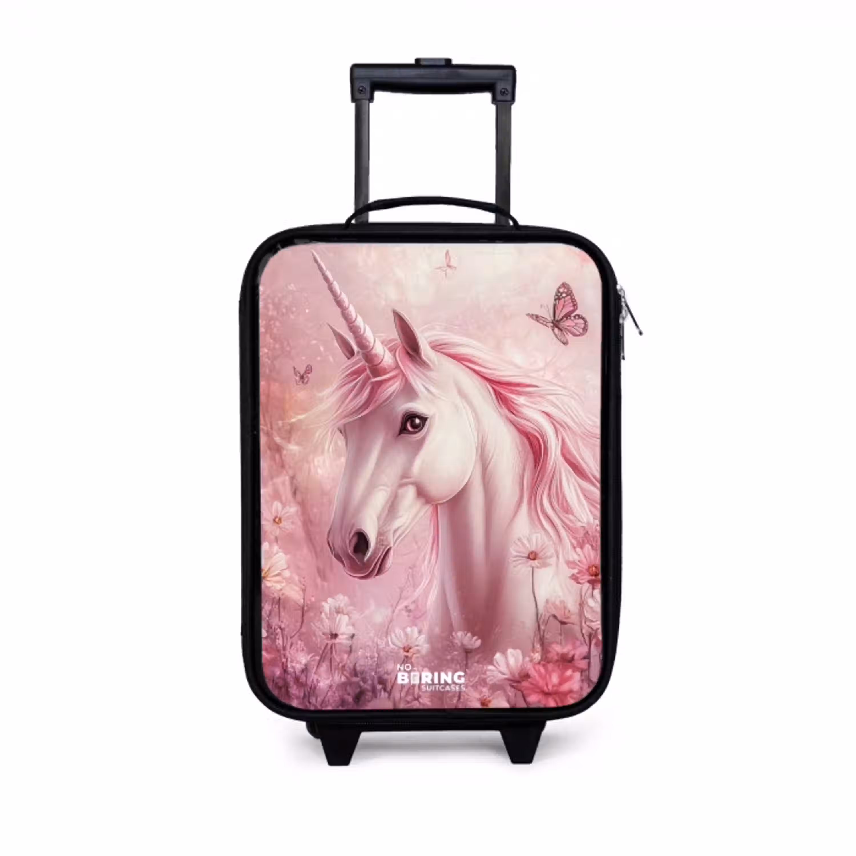 Eenhoorn - Roze - Vlinders - Bloemen Kinderkoffer - Zwart klein -3d
