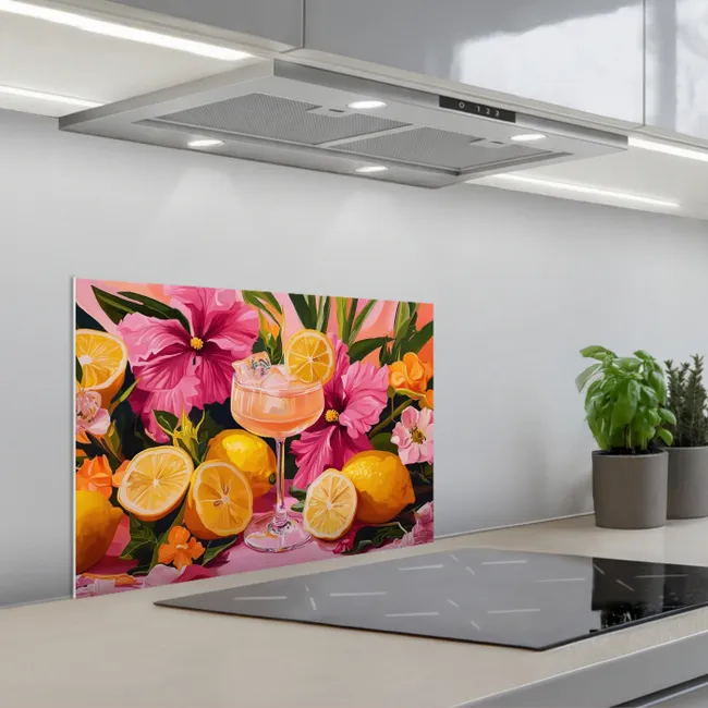 Drink - Bloemen - Yellow keuken achterwand spatscherm klein -3d_schuin