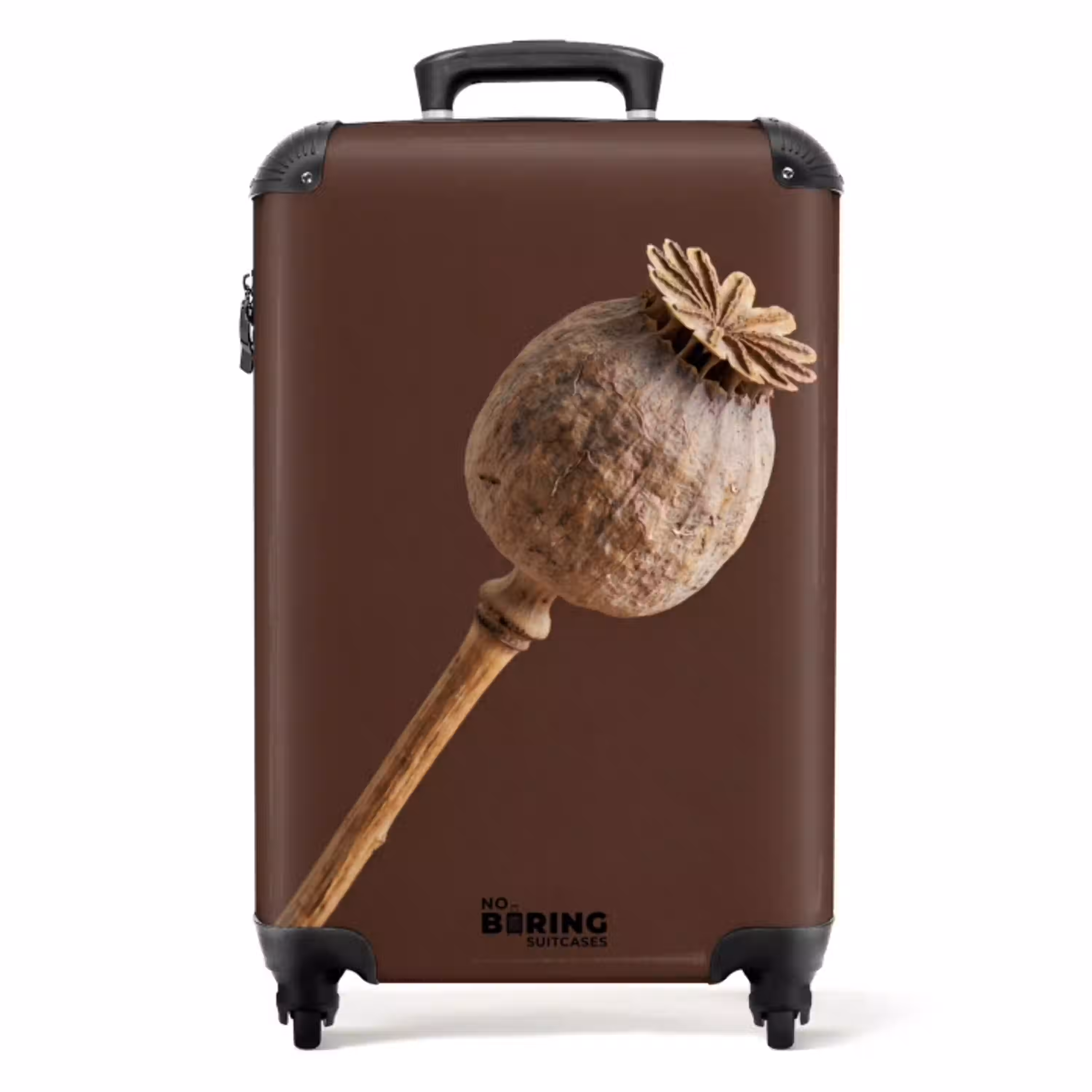 Papaverbol - Droogbloem - Bruin - Minimalistisch NBS - Handbagage koffer - Volwassenen Unisex middel -productfoto_recht