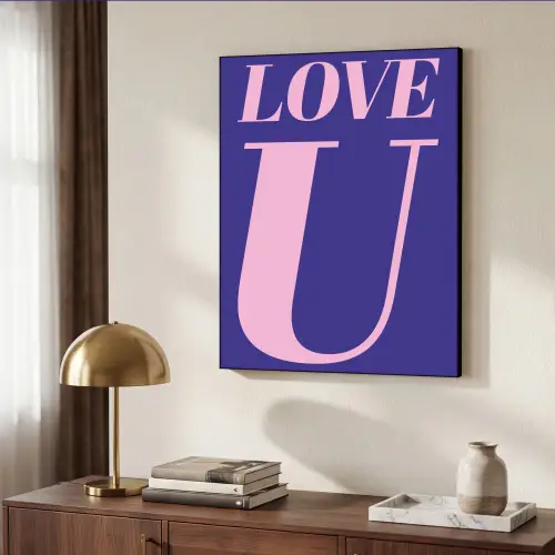 Love - Blauw - Valentijn Textielframe zwart klein -sfeer3
