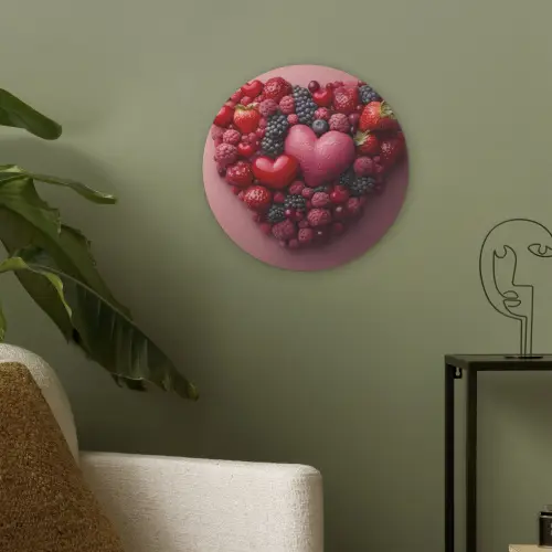 Fruit - Hartjes - Aardbeien - Frambozen - Bosbessen Akoestische PET Vilt - Rond klein -sfeer2