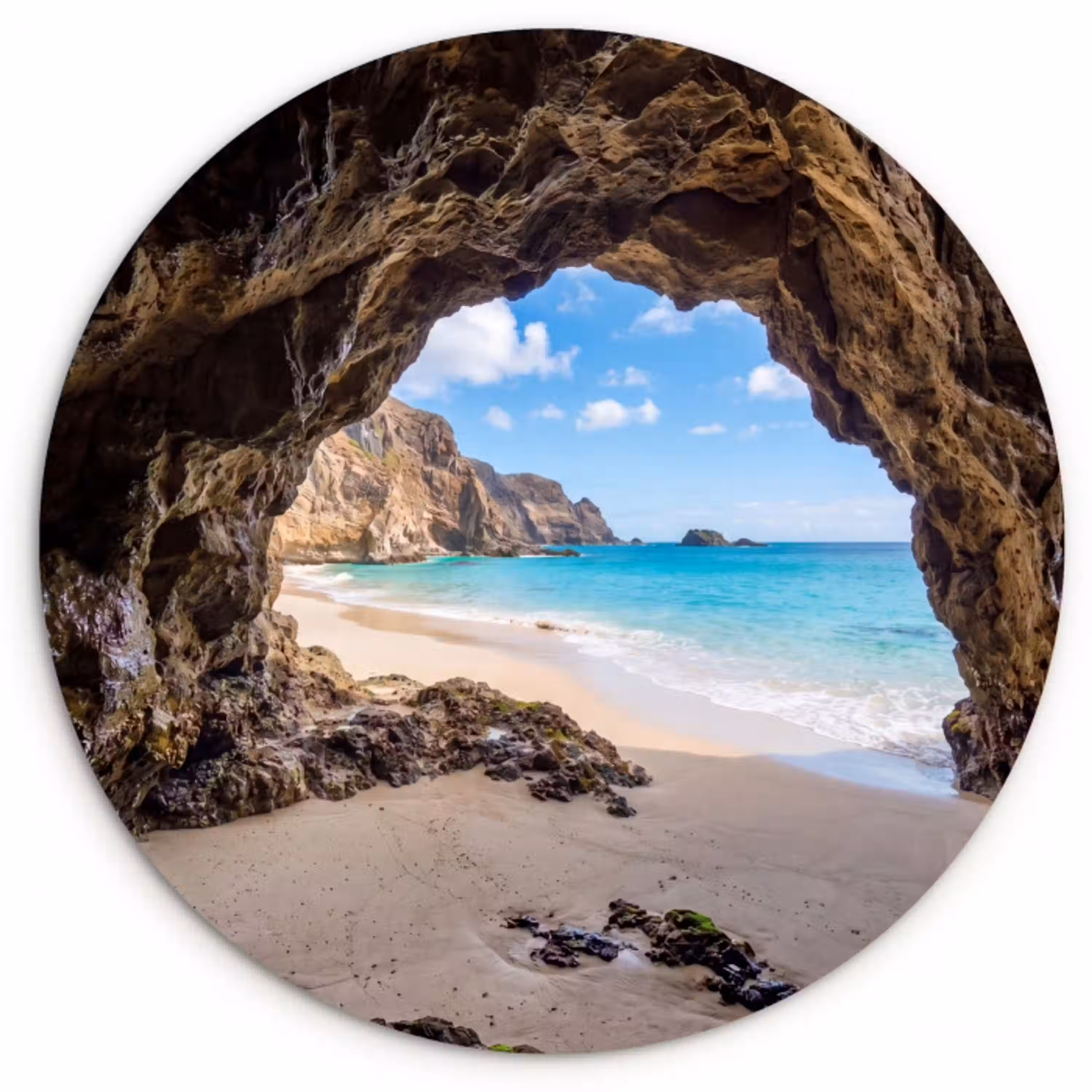 Grot - Strand - Zee - Blauw Wandcirkel kunststof plaat 5mm dik klein -3d