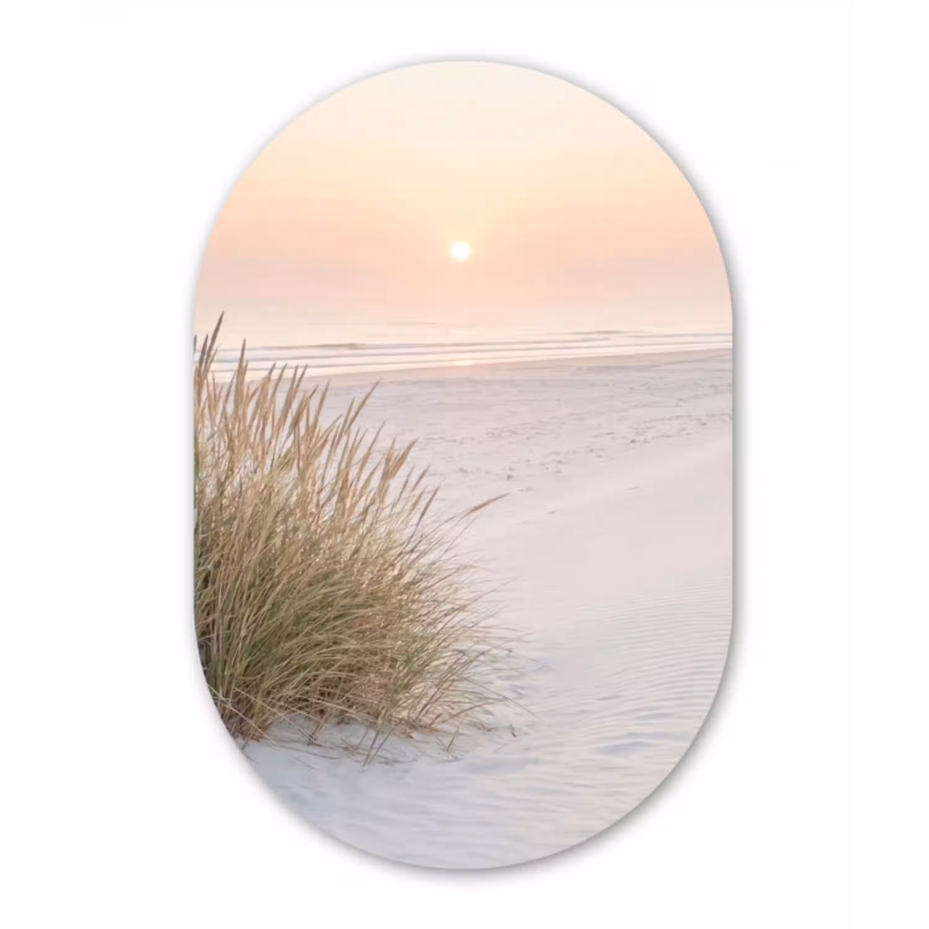 Horizon - Duinlandschap - Zand Wandcirkel Ovaal Aluminium middel -3d
