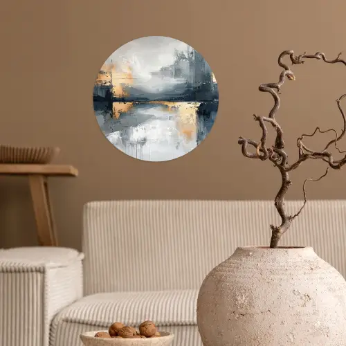 Kunst - Grijs - Goud - Abstract Wandcirkel behangsticker klein -sfeer1