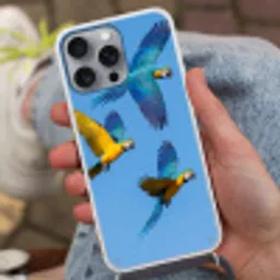 Papagaai - Vliegen - Blauw - Geel Hoesje iPhone 16 Pro Max met koord klein -sfeer3