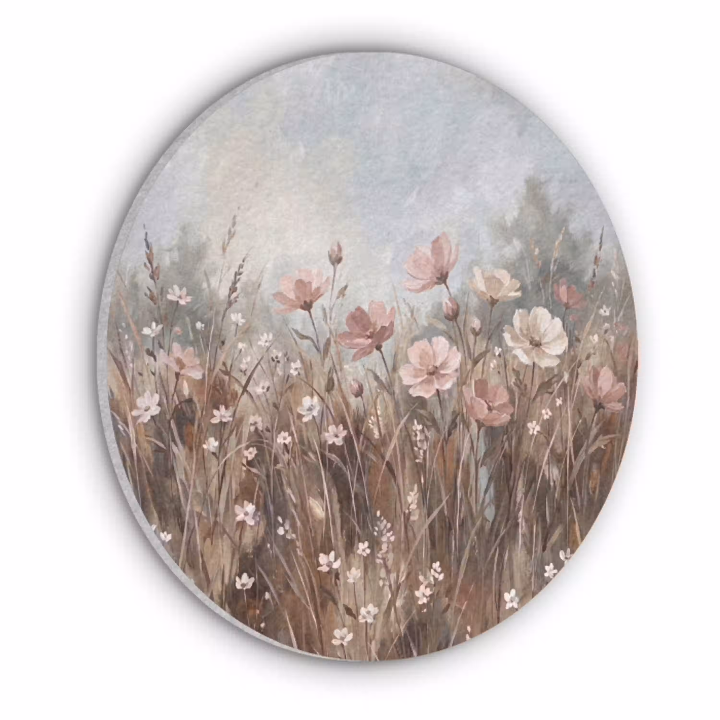 Bloemen - Botanisch - Schilderij - Pastel - Rustiek Akoestische PET Vilt - Rond klein -3d