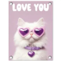 Kat - Love - Paars - Valentijn tuinposter los doek klein -3d