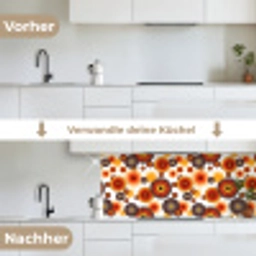 Design - Retro - Oranje - Bloemen keuken achterwand 2 middel 871 -voor-na_DE