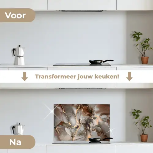 Grijs - Goud - Marmer - Marmerlook keuken achterwand spatscherm klein -voor_na_NL